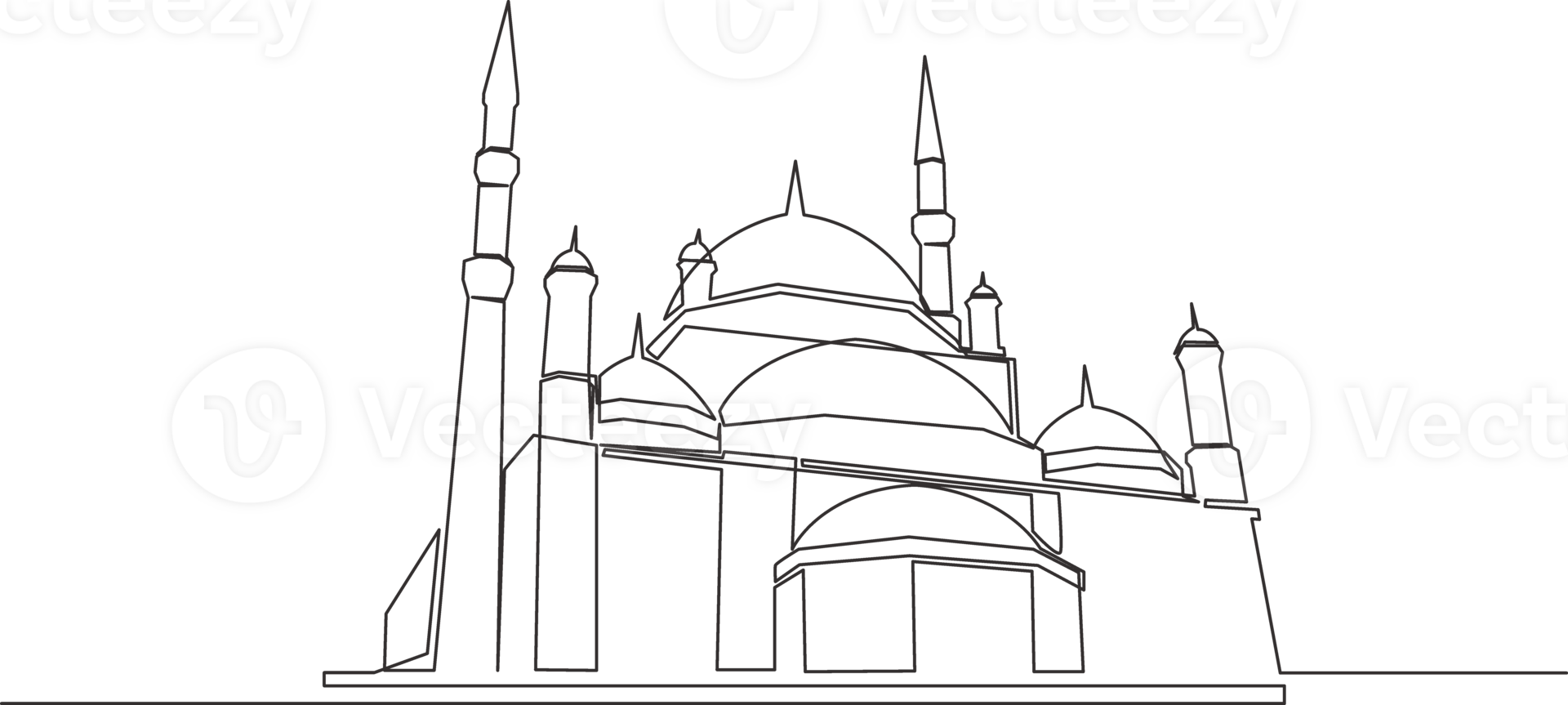 One single line drawing of Islamic historical dome landmark masjid or mosque. Holy place to prayer for Islam people concept continuous line draw design illustration png