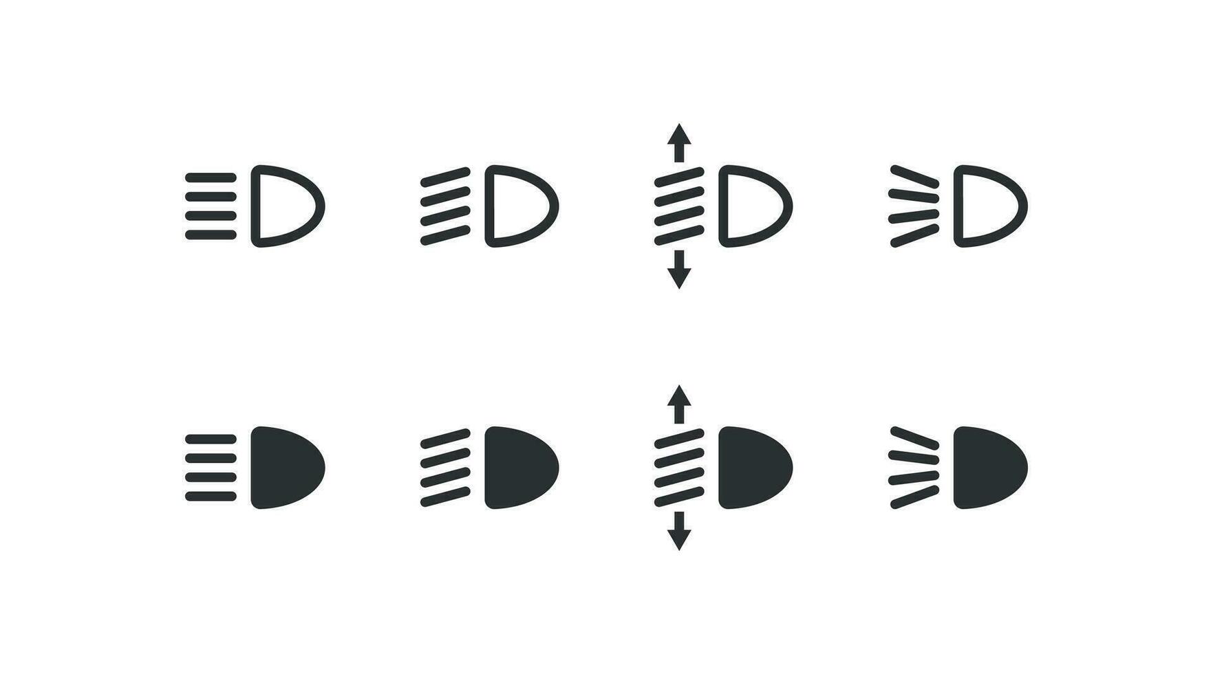 Headlight line icon set. Automobile light illustration symbol. Sign dastboard auto vector