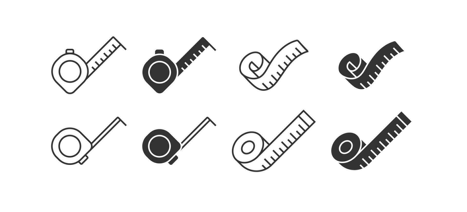 Tape measure and meter icon set. Length measuring tool illustration symbol. Sign centimeter vector