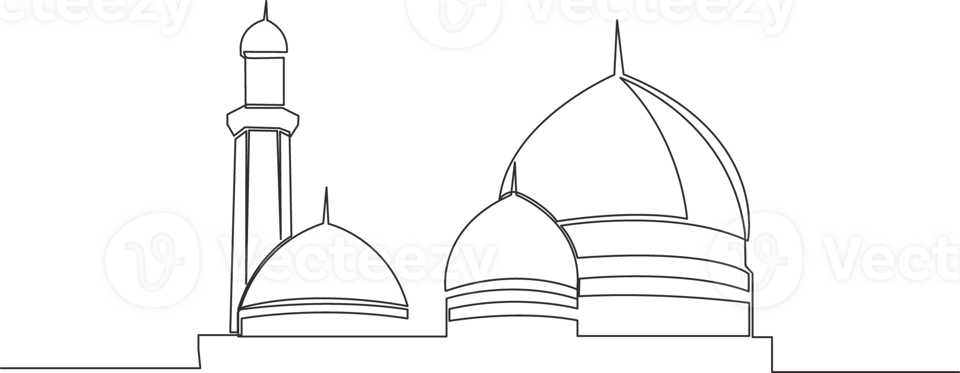 Single continuous line drawing of historical dome landmark mosque or masjid. Historical holy construction use as a place of praying for Islamic person concept one line draw design illustration png