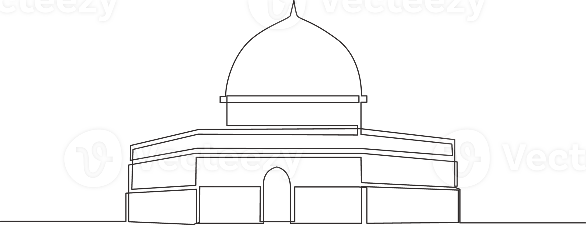 One continuous line drawing of Islamic historical landmark masjid or mosque Dome of the Rock. The ancient building that use as a place of worship for muslim single line draw design illustration png