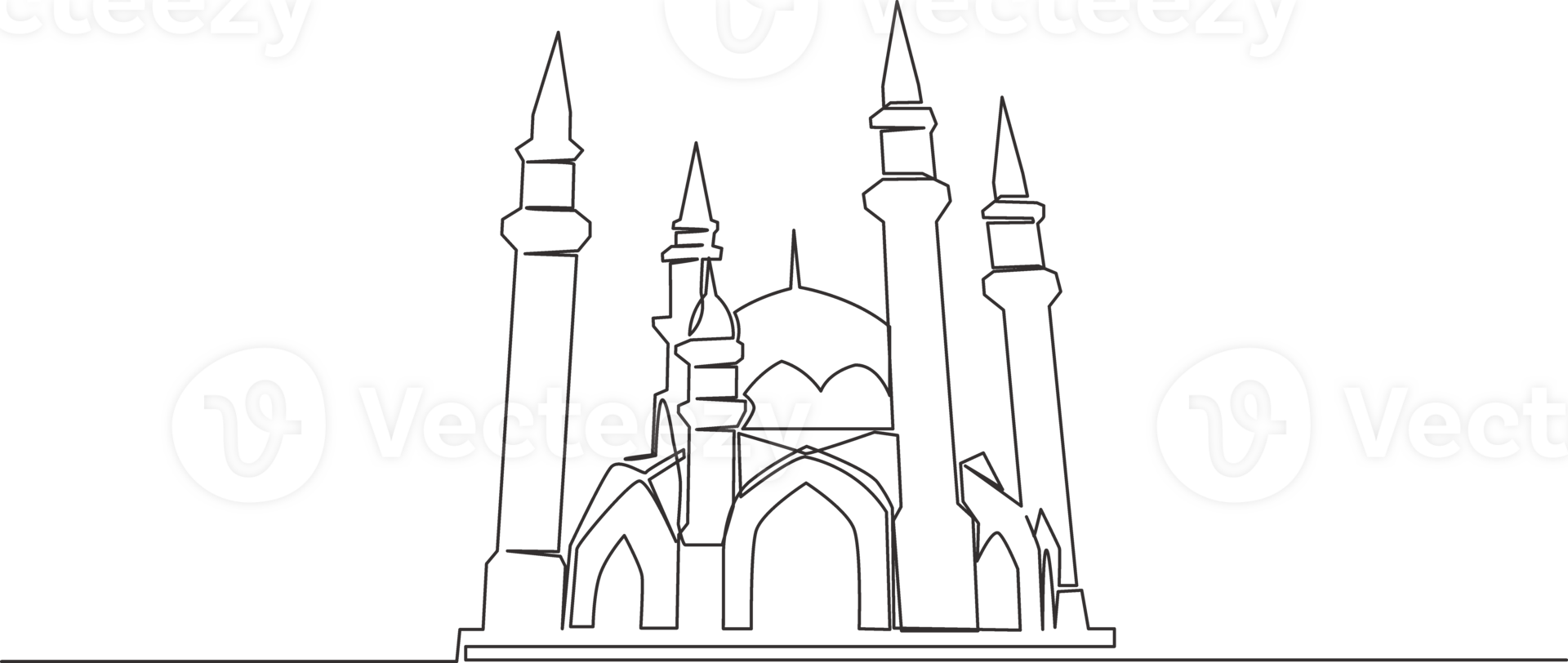 One single line drawing of historical dome landmark mosque or masjid. Holy place to prayer for Islam people concept continuous line draw design illustration png