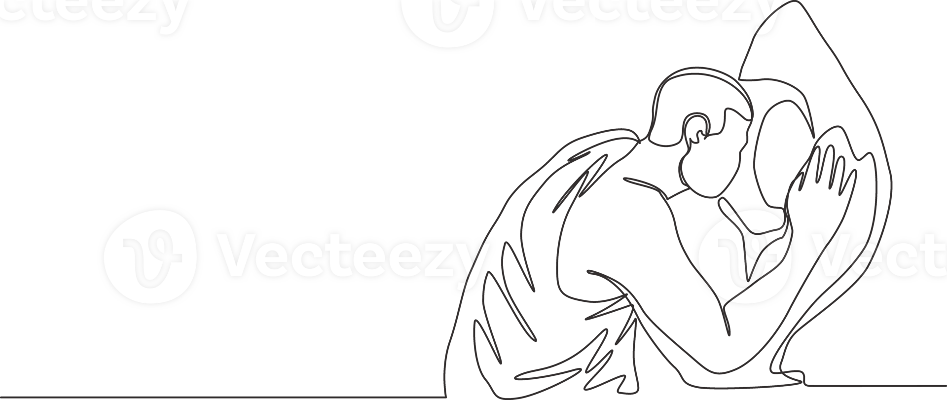 un continu ligne dessin de musulman la personne embrasser hajar aswad