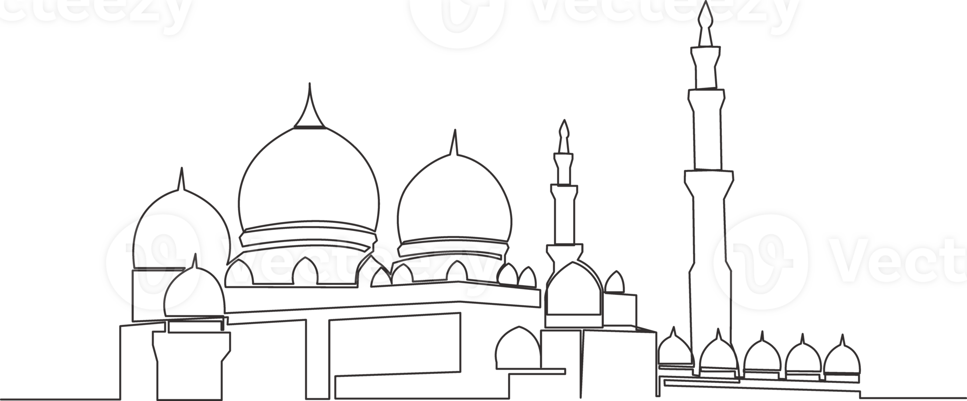 One single line drawing of Islamic historical dome landmark masjid or mosque. Holy place to prayer for Islam people concept continuous line draw design illustration png