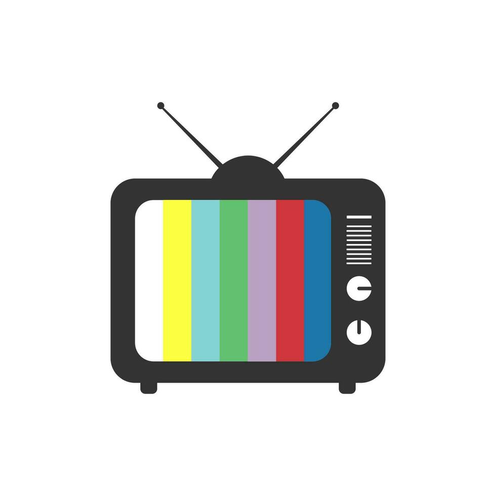 Retro TV with color frame icon. Problem television chanell symbol. Sign tv rainbow vector flat.