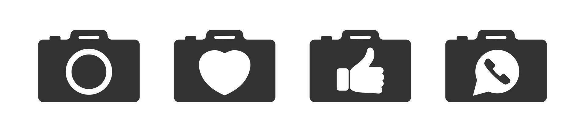 Camera, heart, like, message bubble, icon set. Social media symbol. Sign app button vector. vector