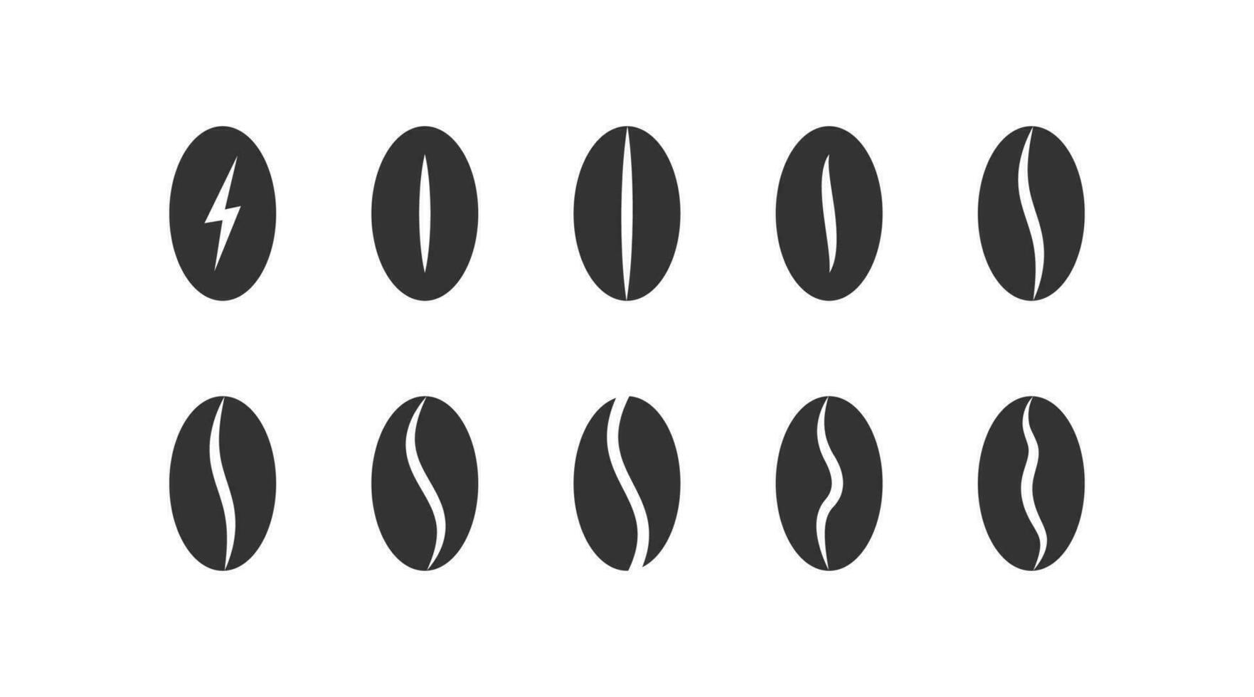 Black beans coffee icon set. Grain coffee symbol. Sign cafe logo vector flat.