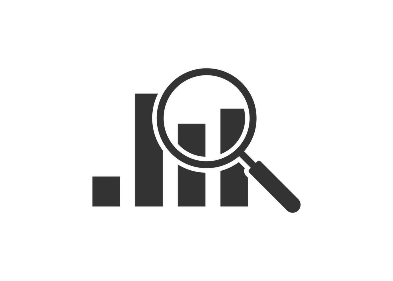 Magnifier and graph icon. Research illustration symbol. Sign bussines verification vector