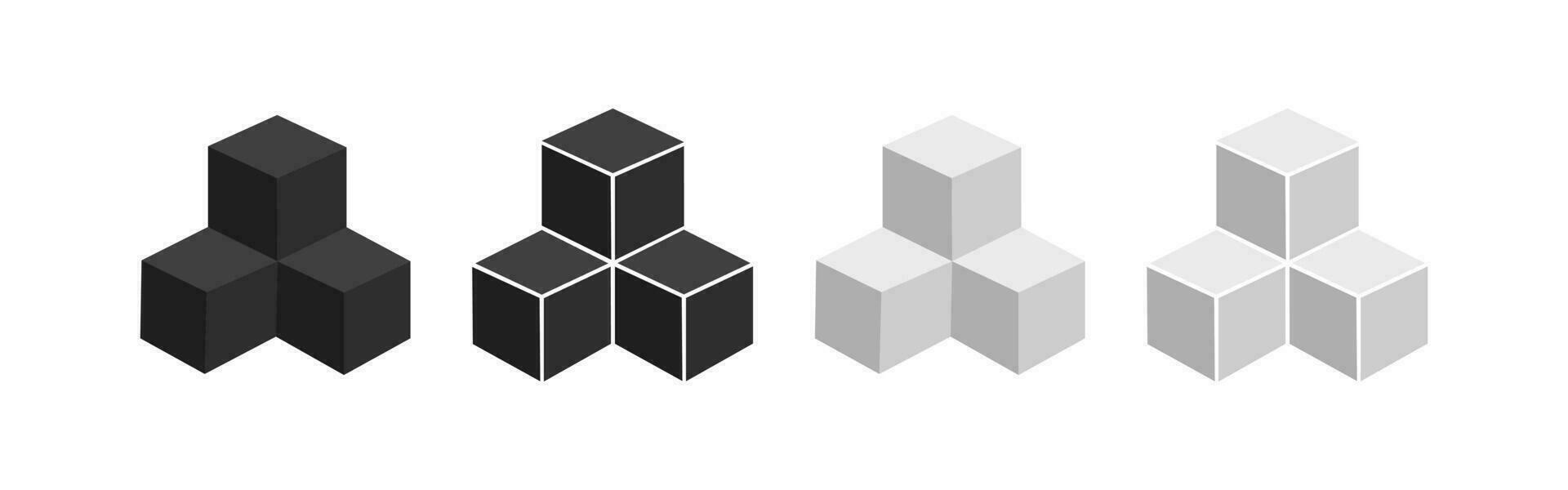 3d 3 cube icon set. Three white and black shape symbol. Sign box vector. vector