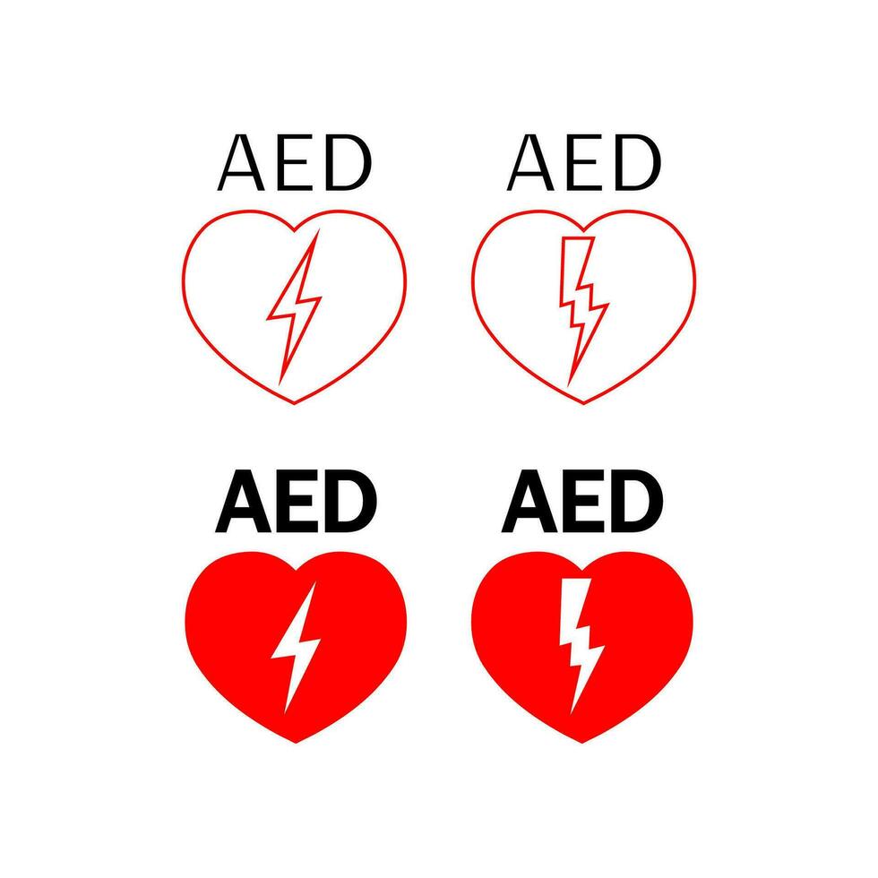 aed icono colocar. rojo corazón con firmar electricidad símbolo. firmar automatizado externo desfibrilador vector departamento.