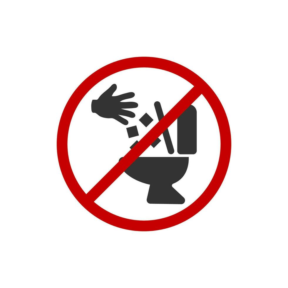 It is forbidden to throw garbage into the toilet icon. Forbidden throw bowl paper symbol. Sign no garbage restroom vector flat.