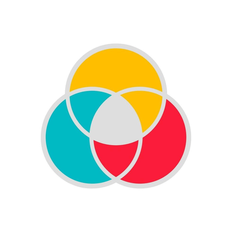 Three colored circles icon. Logo cicle shape symbol. Sign diagrama vector flat.