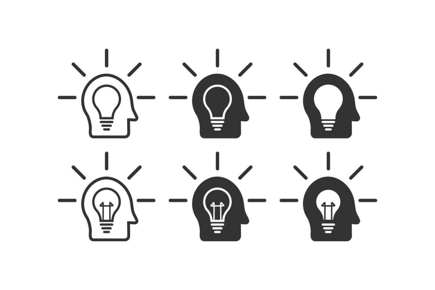 Human head and bulb icon. Idea sign illustration symbol. The work of the human brain vector
