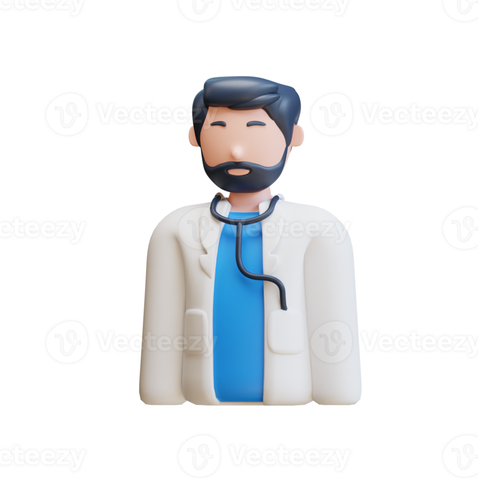 Male medic specialist with stethoscope in doctor uniform. Medical concept. 3d icon rendering png