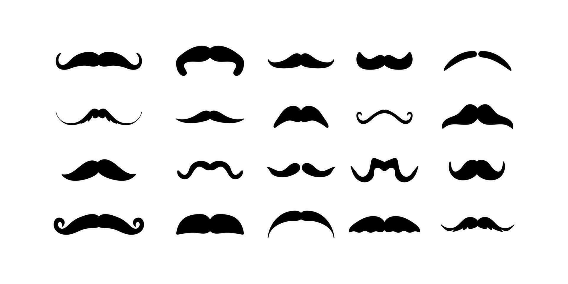 Moustache icon set. Collection of cartoon barber silhouette hairstyle. Hipster vector flat.