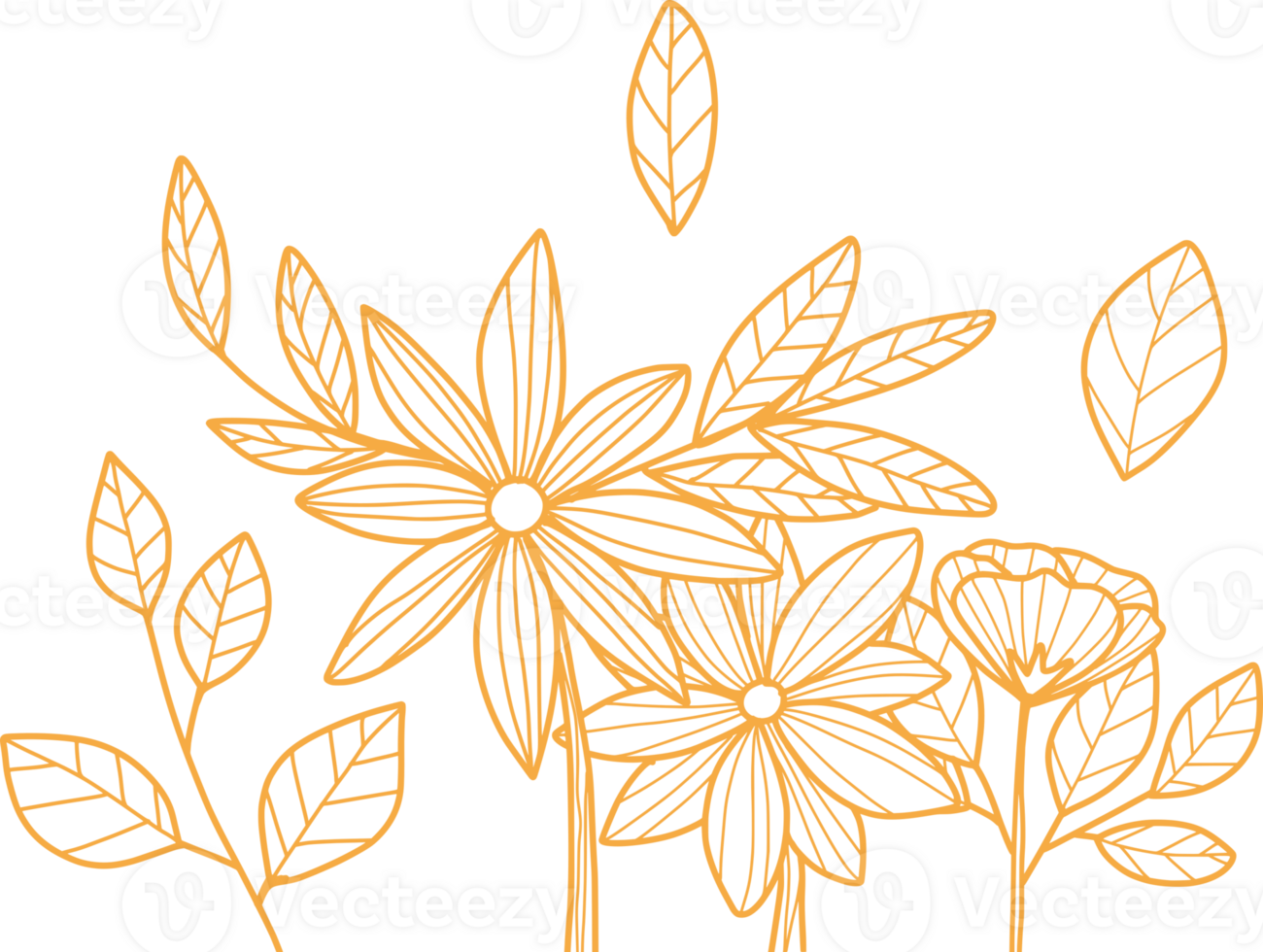 Hand drawn floral arrangement outlines flowers and leaves bouquet png