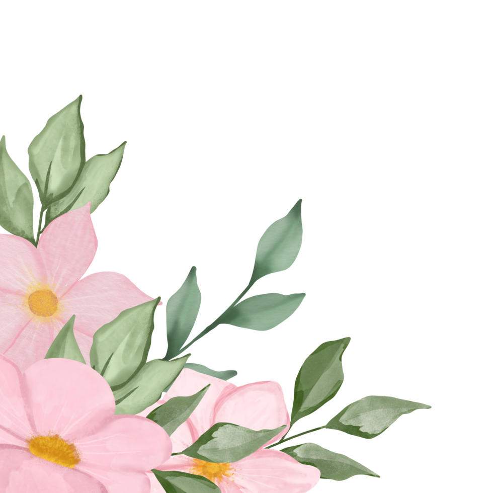 Green leaves and pink flower floral border png
