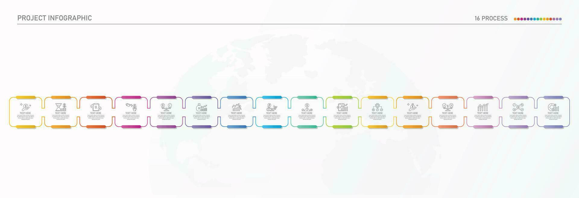 infografía proceso diseño con íconos y dieciséis opciones o pasos. vector