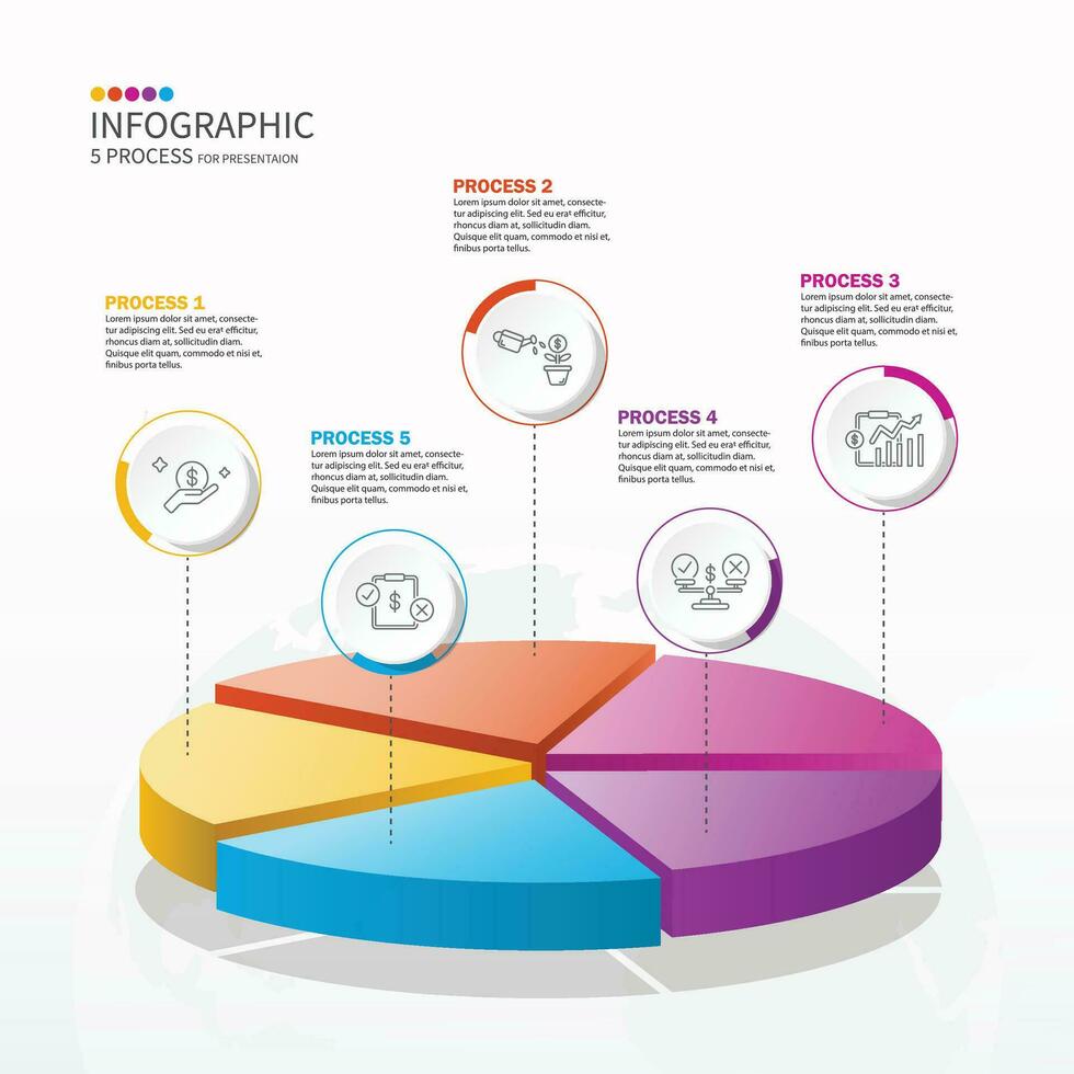 Basic circle 3D infographic template with 5 steps, process or options, vector