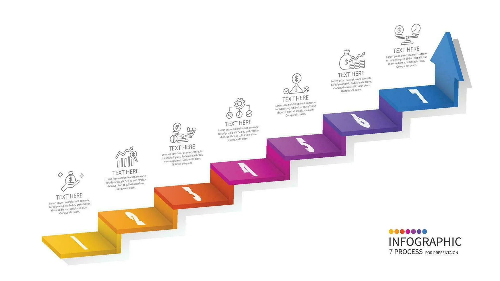 3d escalera infografía elementos diseño con 7 7 opciones, pasos o procesos y márketing lata ser usado para presentación. vector