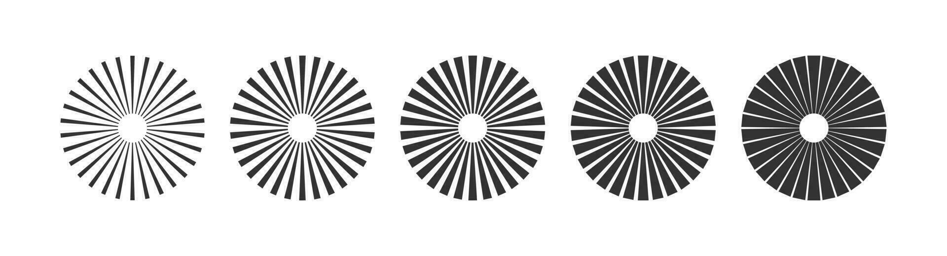 Sunburst radial stripes icon set. Circle sunburst symbol. Sign starburst vector flat.