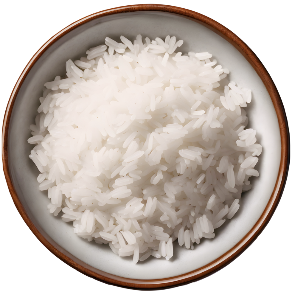 AI generated Bowl of white jasmine rice, top view on transparent. Ai Generated png