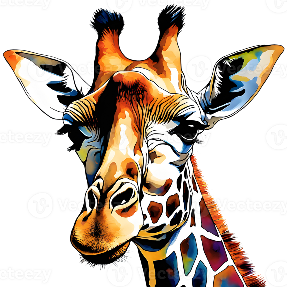 AI generated Watercolor colorful giraffe animal wildlife on transparent