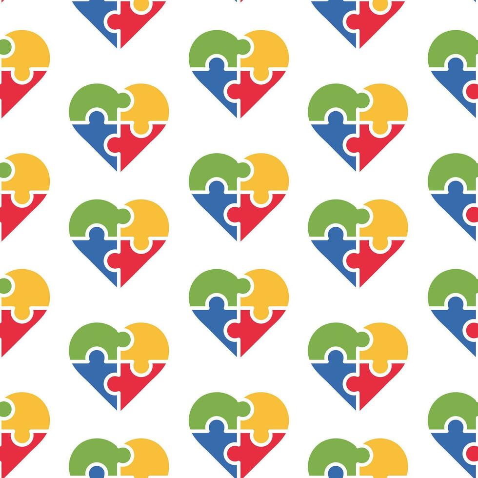 sin costura patrón, multicolor corazones rompecabezas en un blanco antecedentes. imprimir, textil, vector