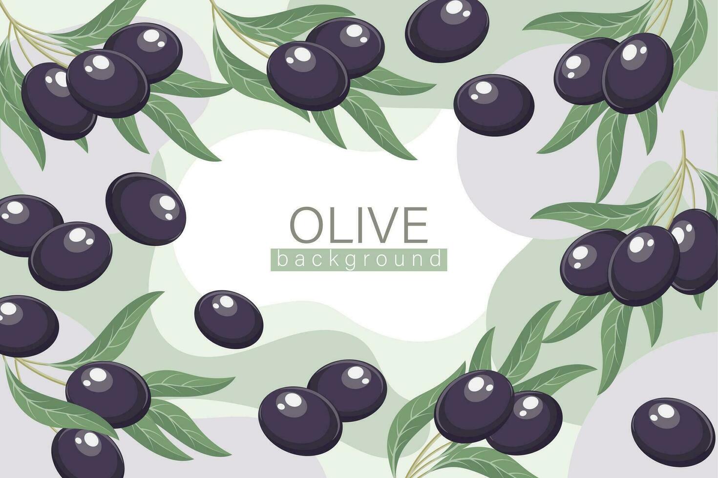 Background with olives. Cosmetic label background, black olives and twigs with leaves on an abstract background, vector