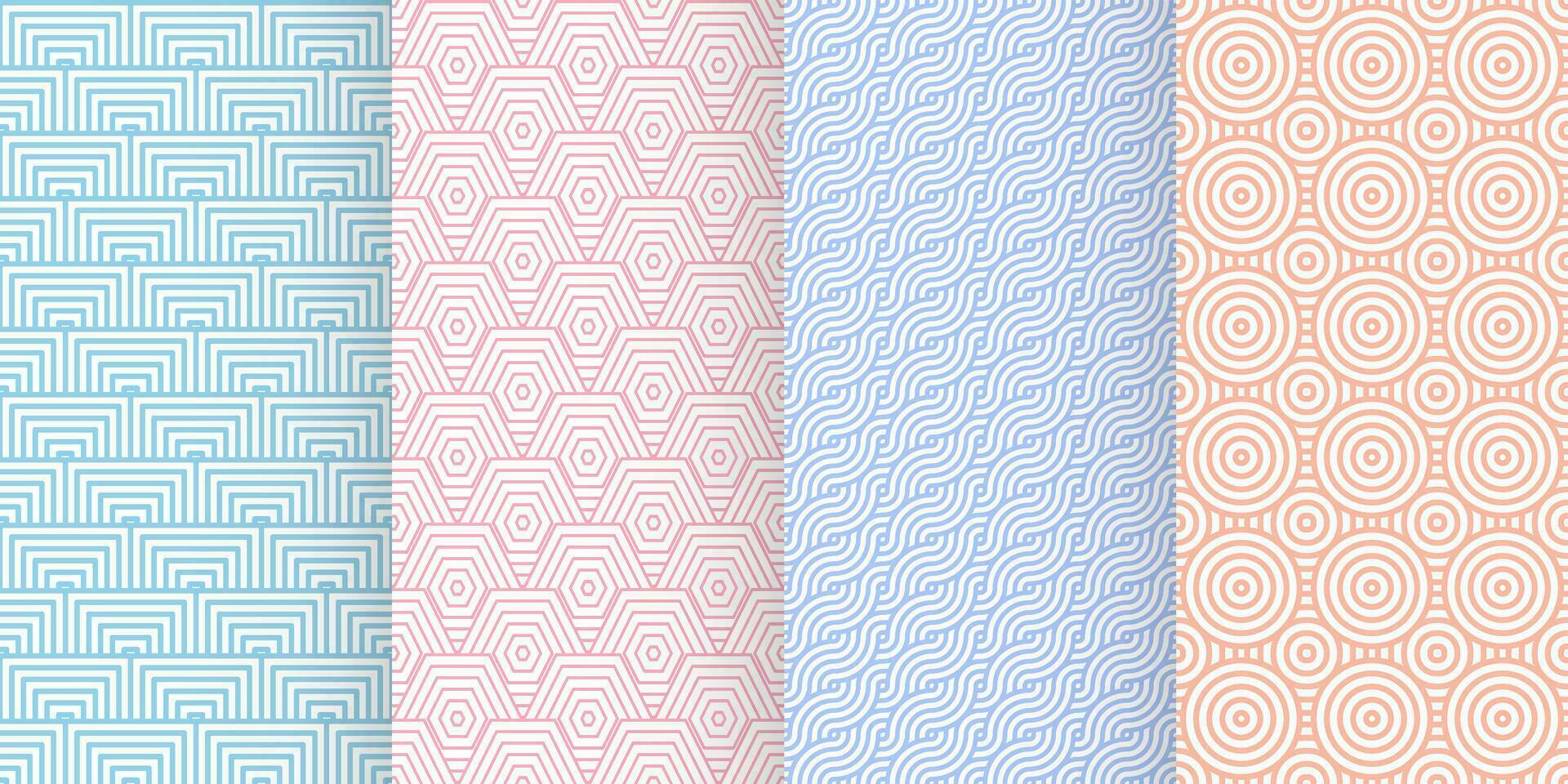 Set of geometric seamless patterns of pastel colors, abstract backgrounds for prints, textiles. Vector