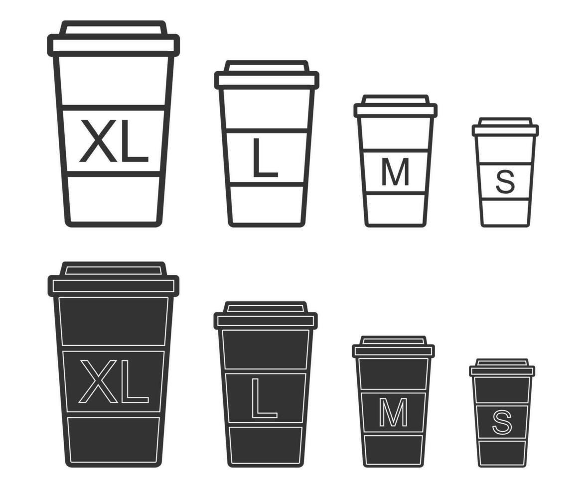 Cup size icon set coffee. Small medium large extra large cup sizes. Vector  illustration. eps10 Stock Vector