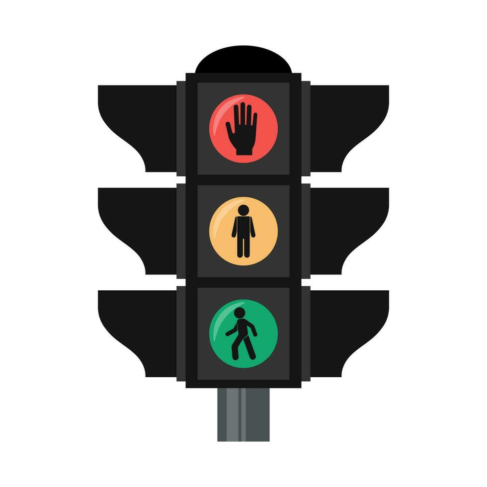 Traffic light with warning signs on a white background. Road semaphore. Illustration in flat style, vector