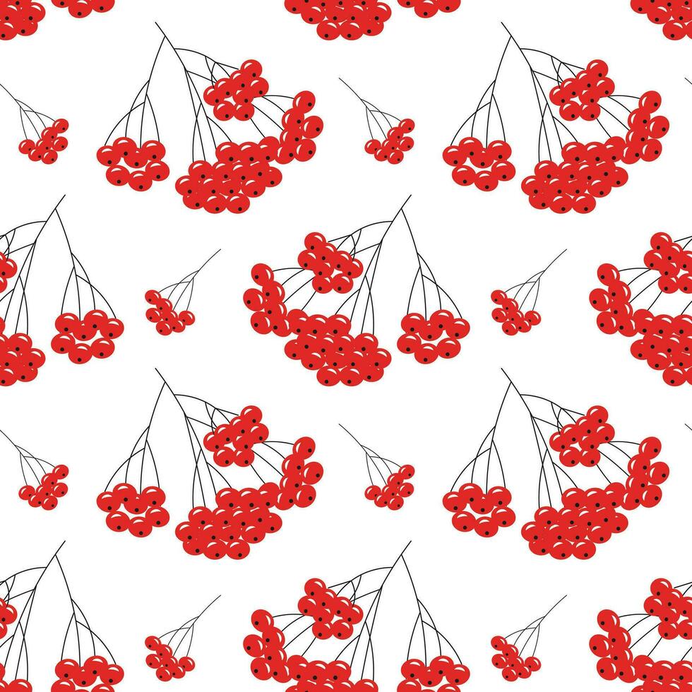 Seamless pattern, brunches of red rowan in the snow on a white background. Print, background, vector