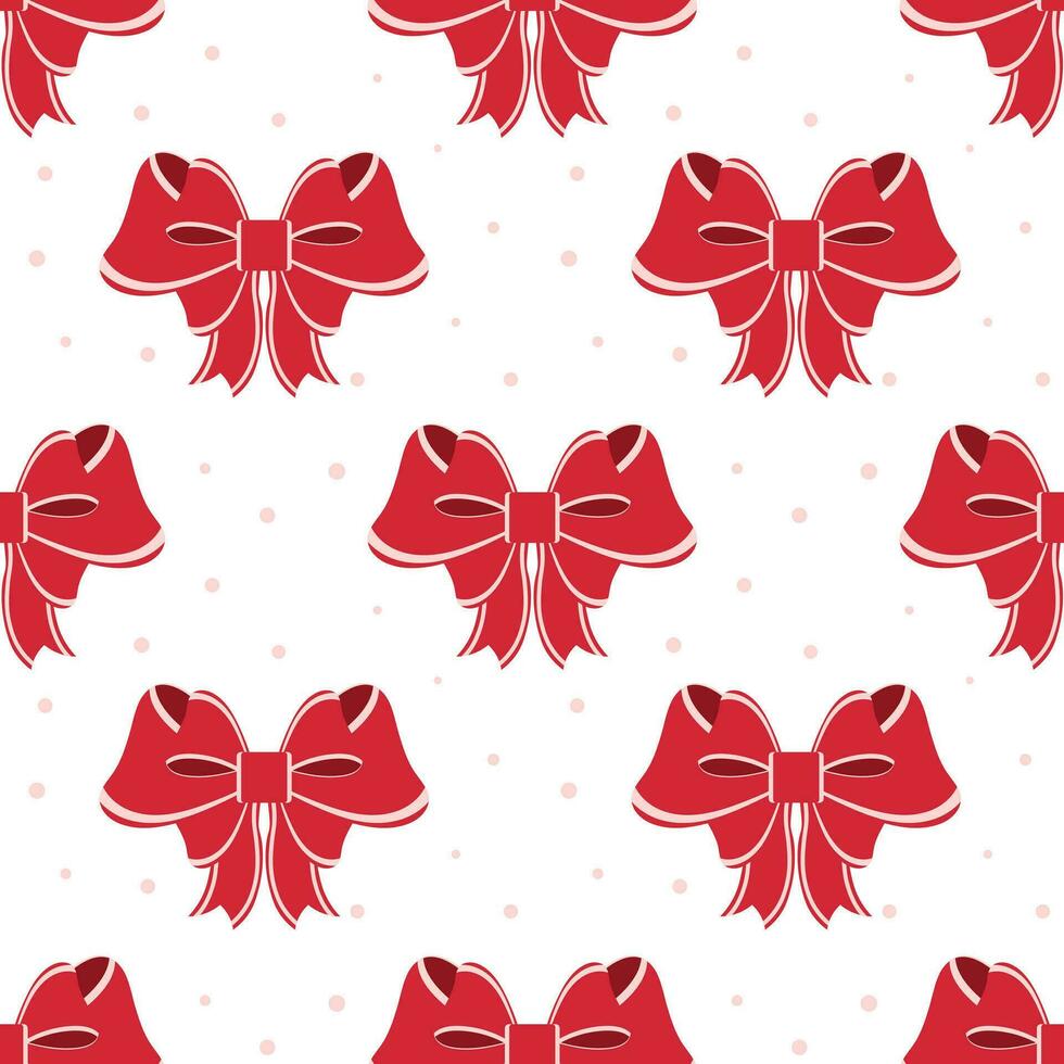 Seamless pattern, red bows on a polka dot background. Background, print, textile, vector