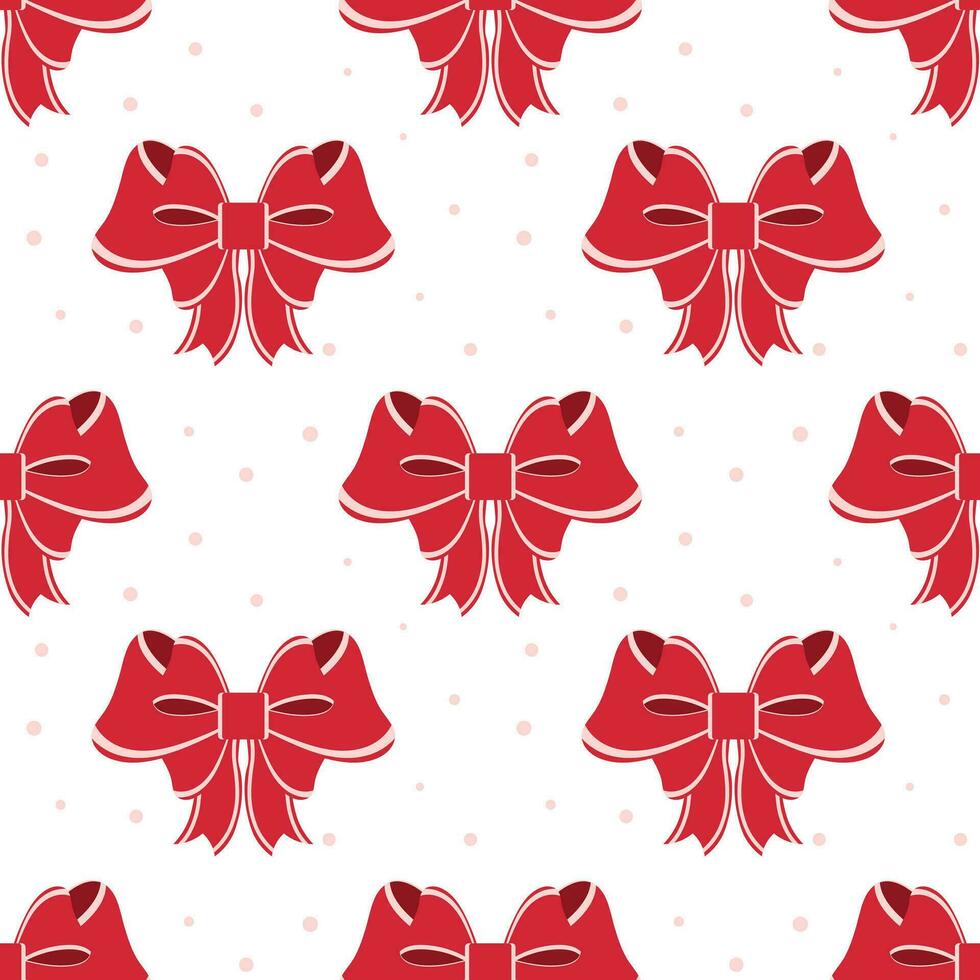 Seamless pattern, red bows on a polka dot background. Background, print, textile, vector