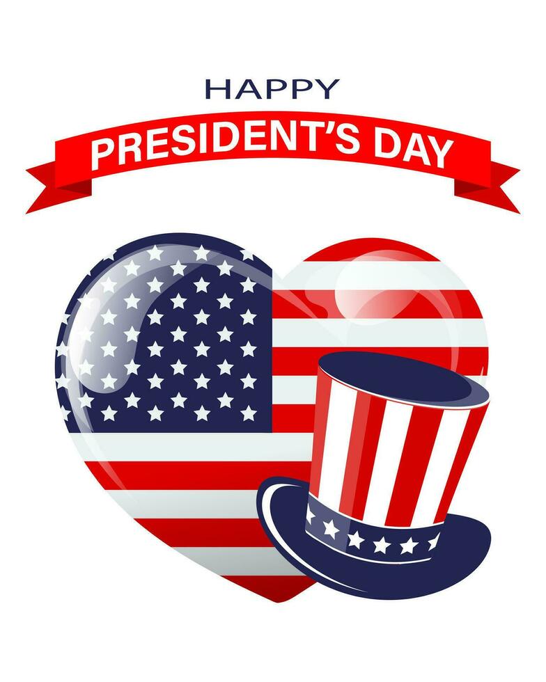 President's Day banner with President's hat on USA flag background. Holiday poster, vector