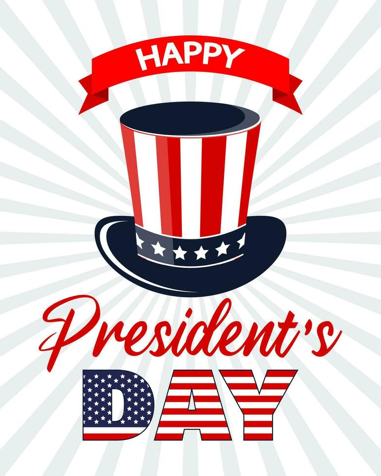 President's Day banner with President's hat on USA flag background. Holiday poster, vector