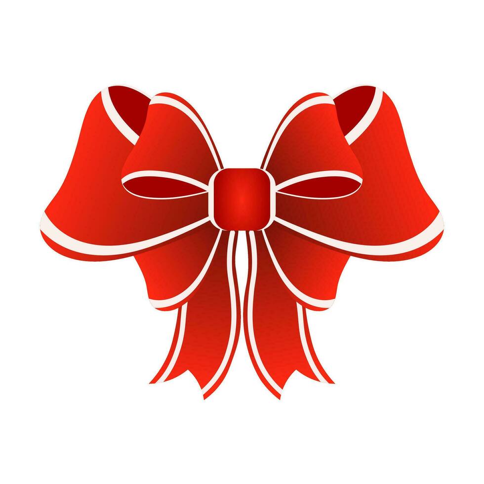 Red 3D bow with border. Illustration, holiday icon, vector