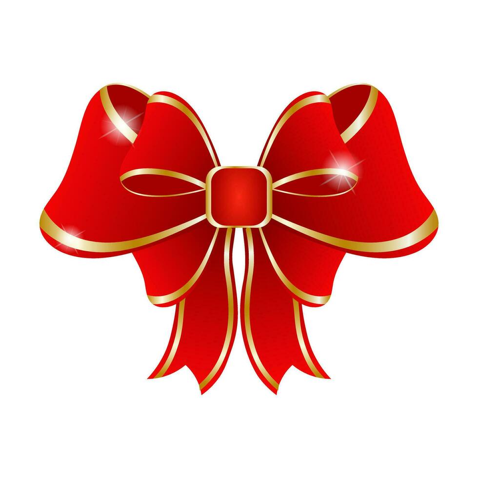 Red 3D bow with border. Illustration, holiday icon, vector