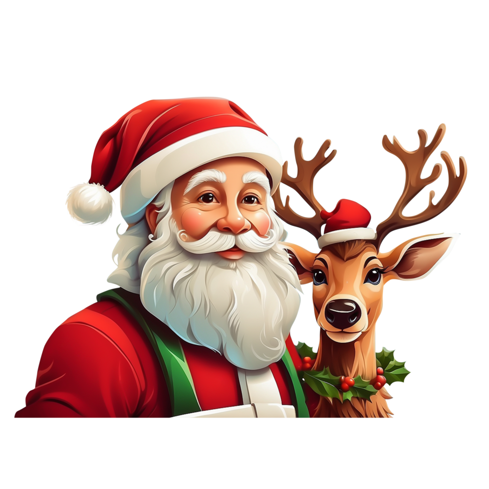 AI generated Christmas santa and deer png