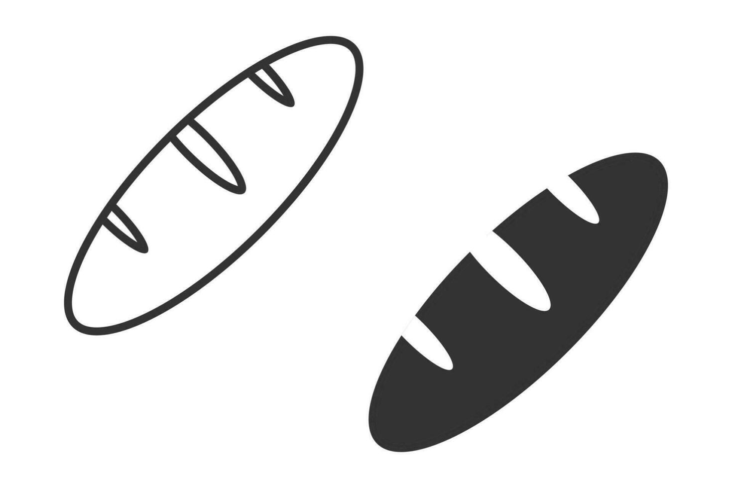 White, black bread icon. Whole baguette grain symbol.  Bun vector. vector
