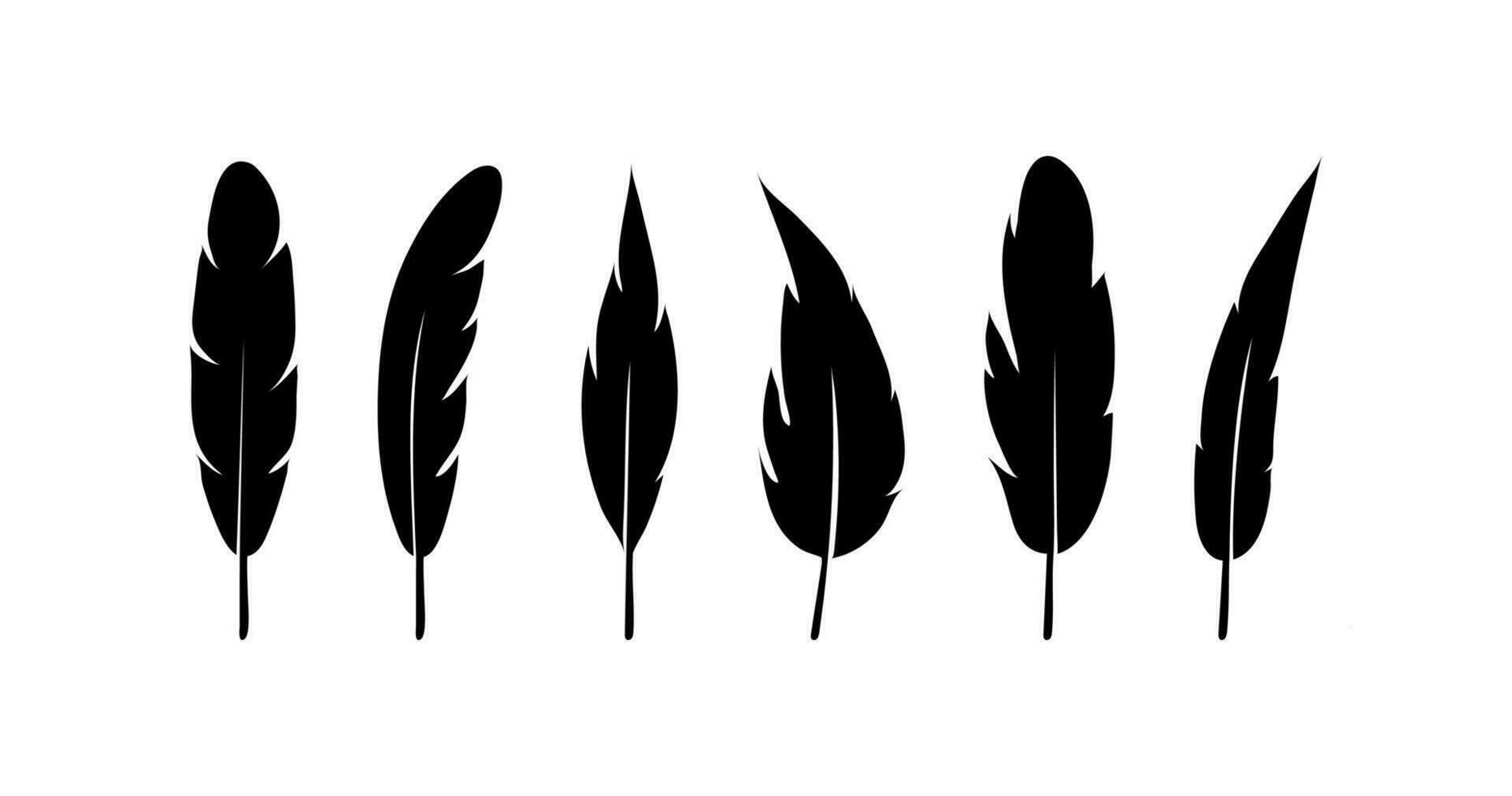 Feather icon set. Black plume symbol. Sign retro pen vector flat.