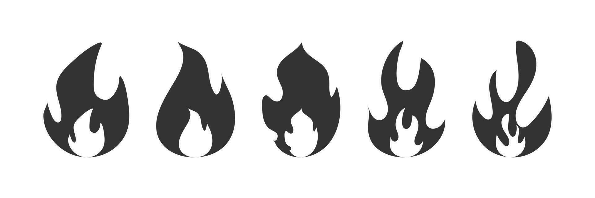 Fire flames icon set. Burn symbol. Sign bonfire vector flat.