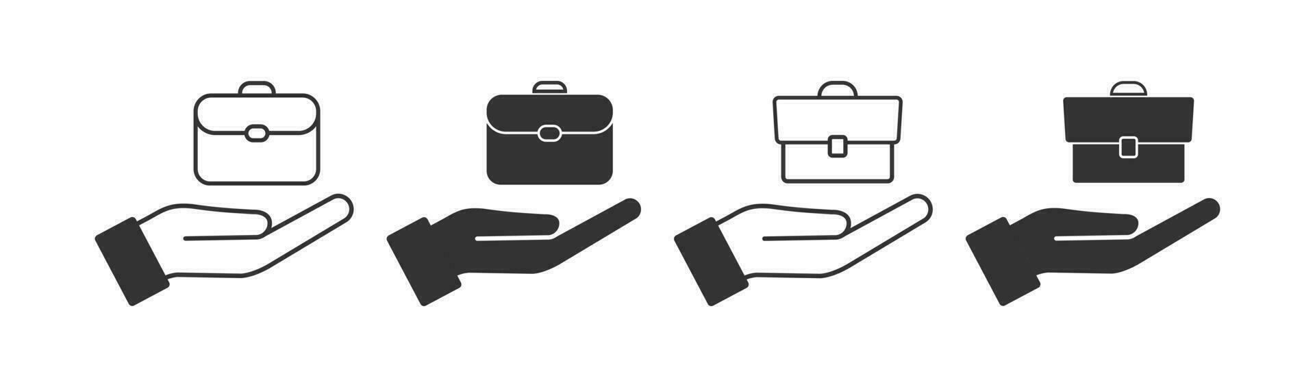 Briefcase an open palm icon. Offer a job symbol. Sign portfolio and hand vector. vector