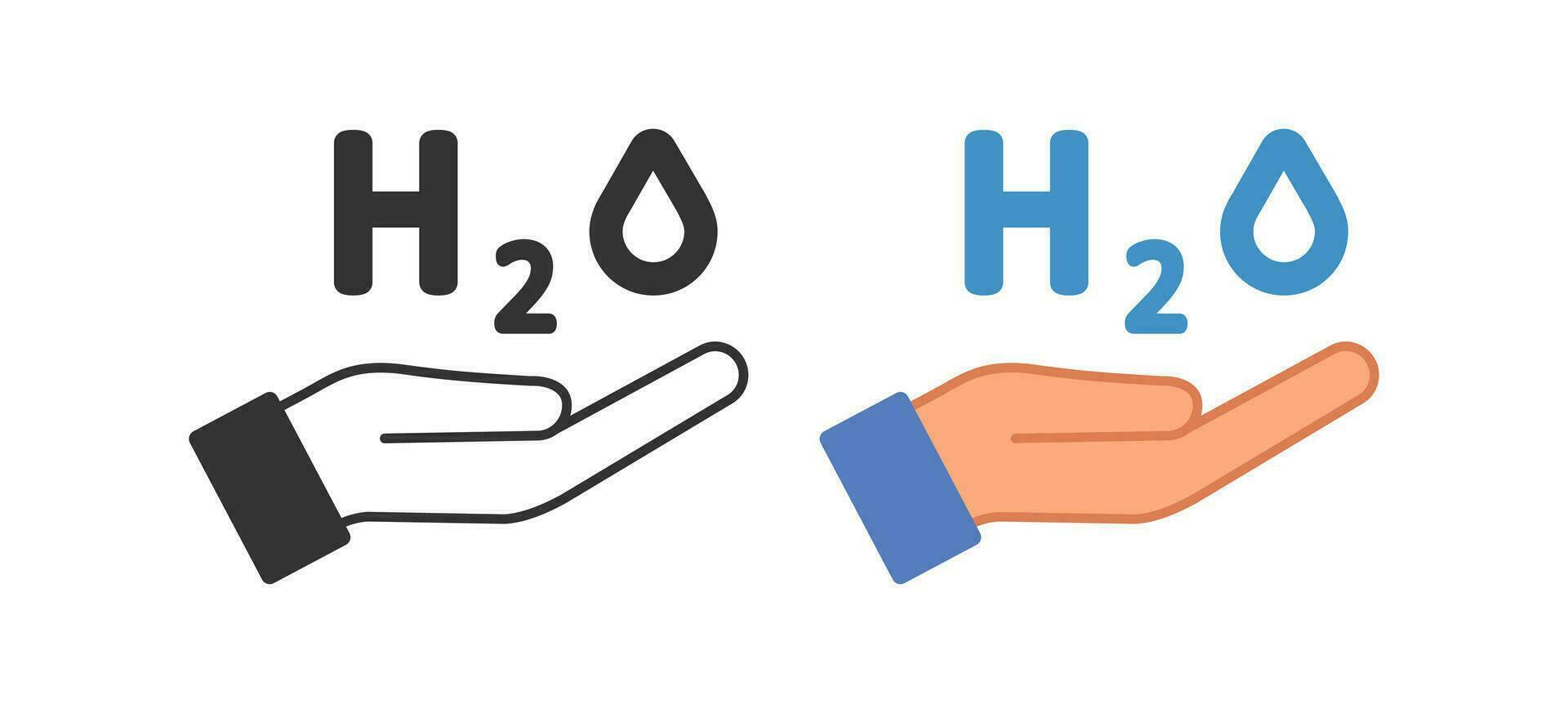 H2o on open palm icon. Give water symbol. Sign formula and hand vector. vector