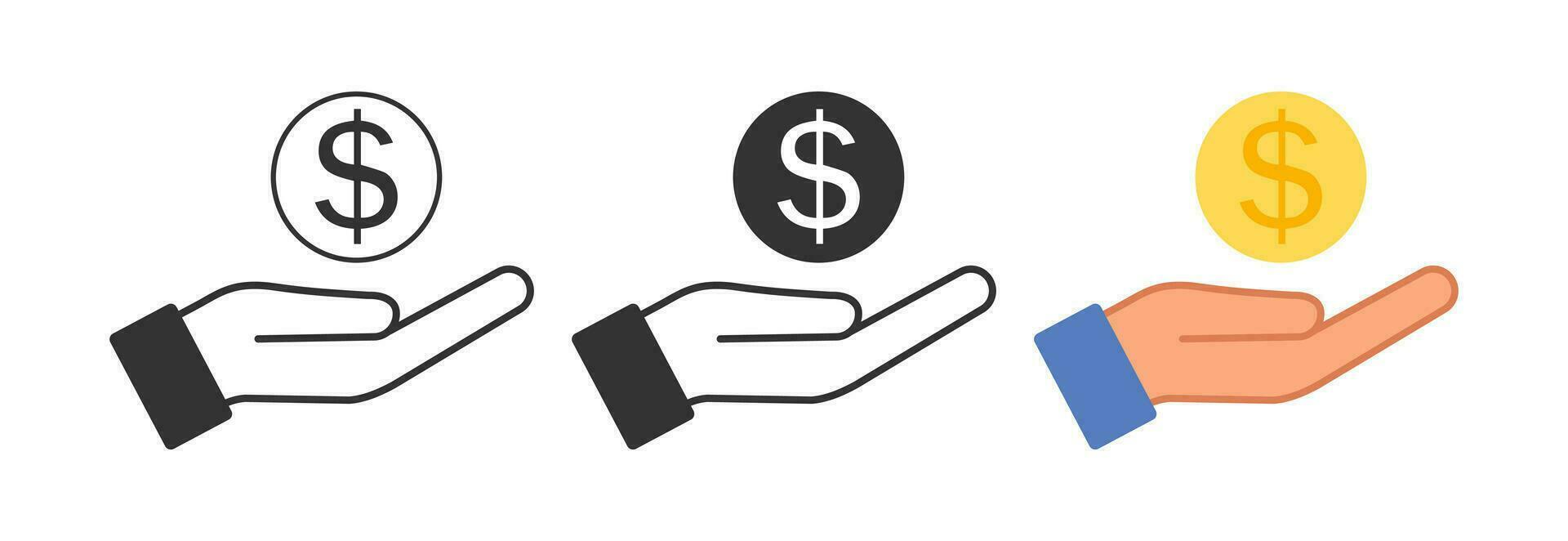 Dollar in an open hand icon. Get money symbol. Sign give penny vector. vector