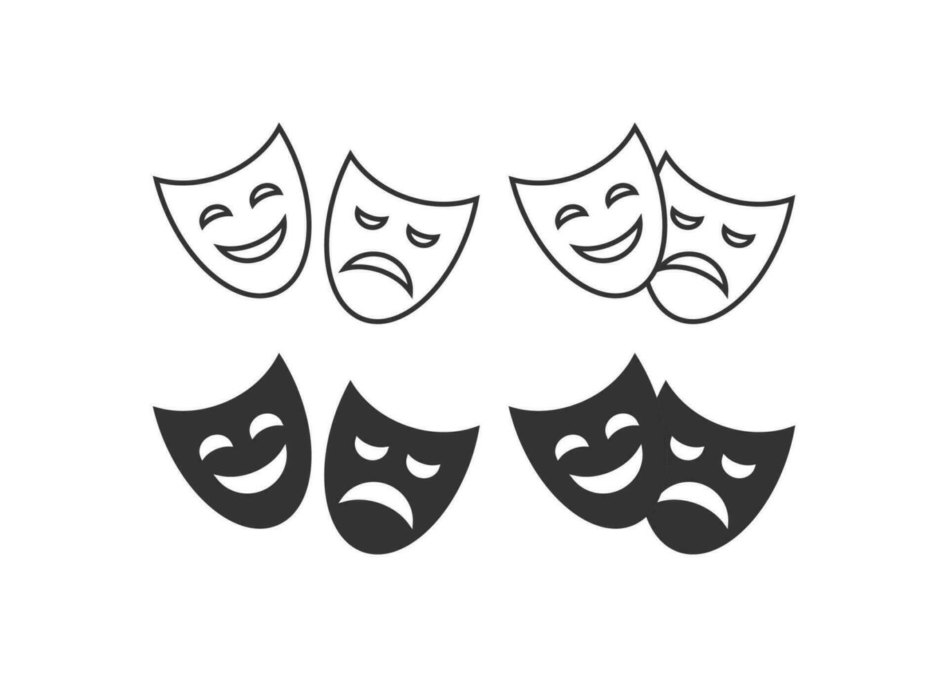 teatral mascaras icono. contento y tragedia caras símbolo. firmar teatral emoción vector. vector