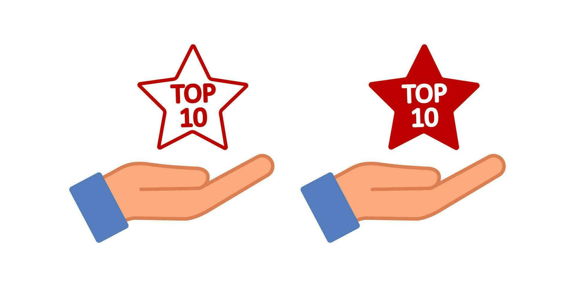 Star top 10 an open palm icon. Give best leader symbol. Sign best stamp and hand vector. vector