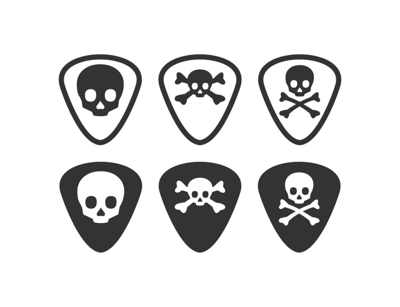 cráneo y huesos guitarra recoger icono. mediador para jugando el guitarra símbolo. firmar púa vector. vector