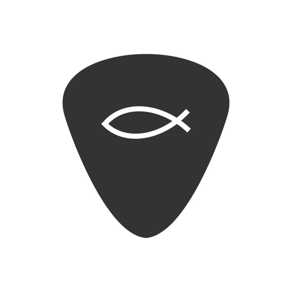 Guitar pick with the image of a Christian fish icon. Mediator for playing the guitar symbol. Sign plectrum vector. vector
